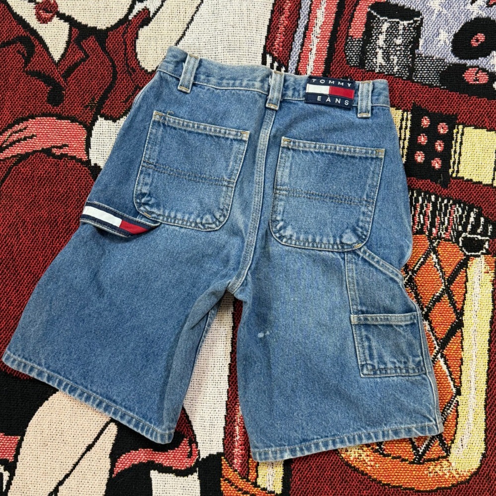 Vintage Tommy Hilfiger Kids Denim Carpenter Shorts Blue Size 8 Flag Logo